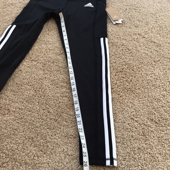 NWT! ADIDAS black Size S 3 stripes 7/8 pocket tights - Picture 10 of 12